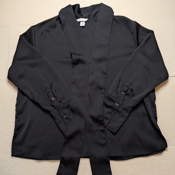 H&M Tops - H&M long sleeve black bow tie blouse - size large